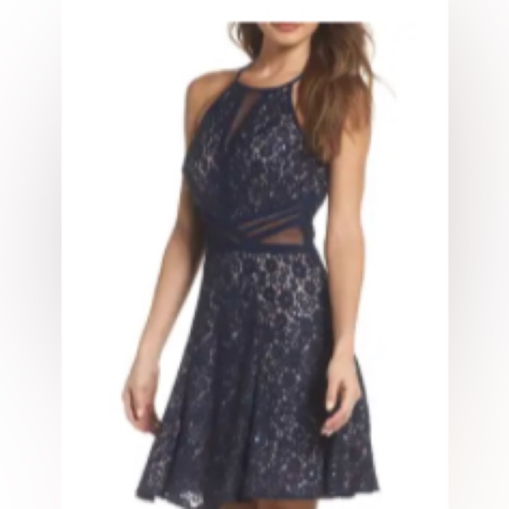Beautiful Navy and Nude Dress with sheer insets